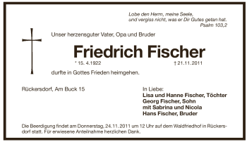 Traueranzeige von Friedrich Fischer von Pegnitz-Zeitung